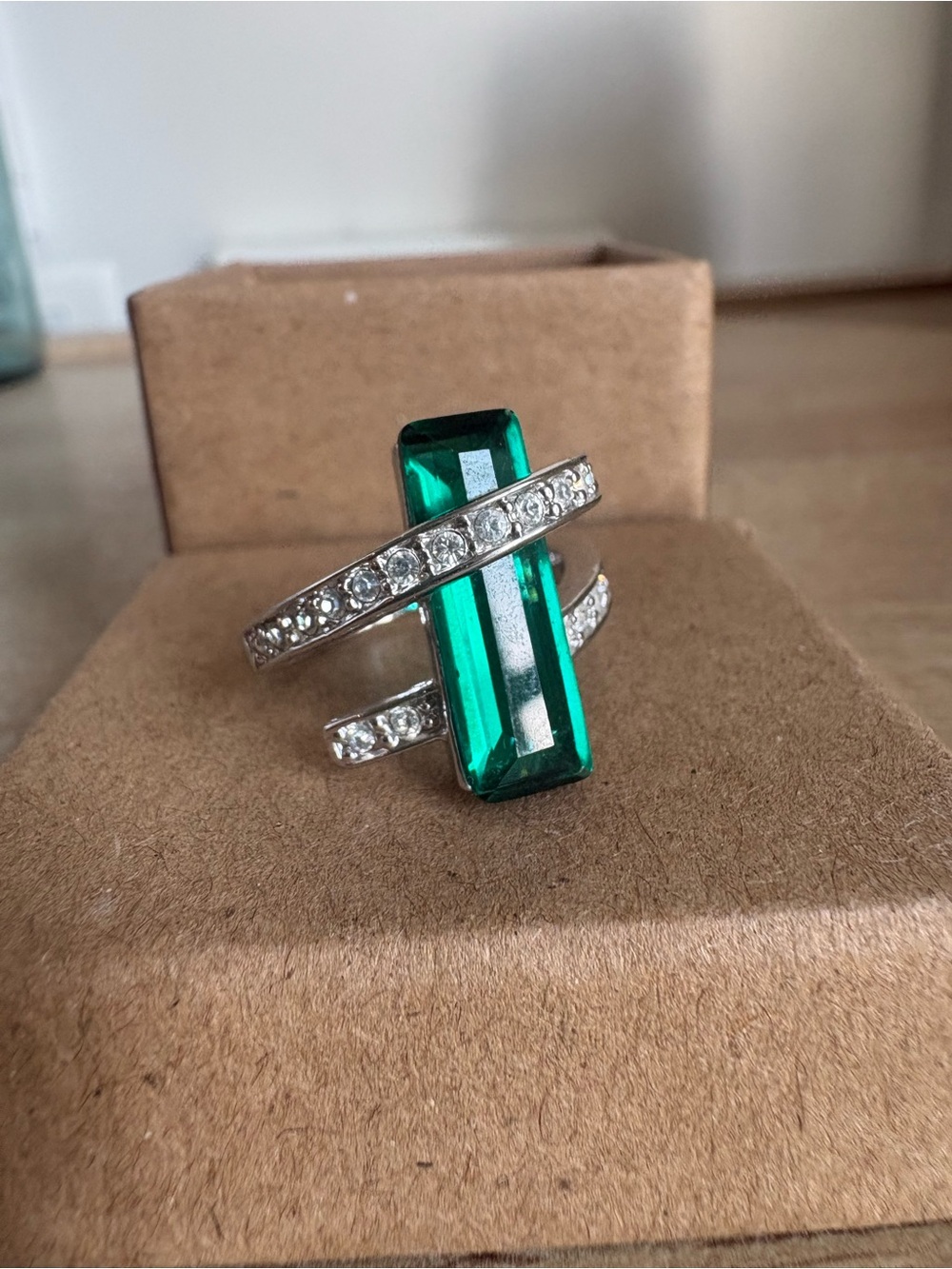 Emerald Crystal Statement Ring - Green
